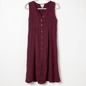 April Cornell Sleeveless Rayon Dress in Burgundy with Tiny Dot Print
